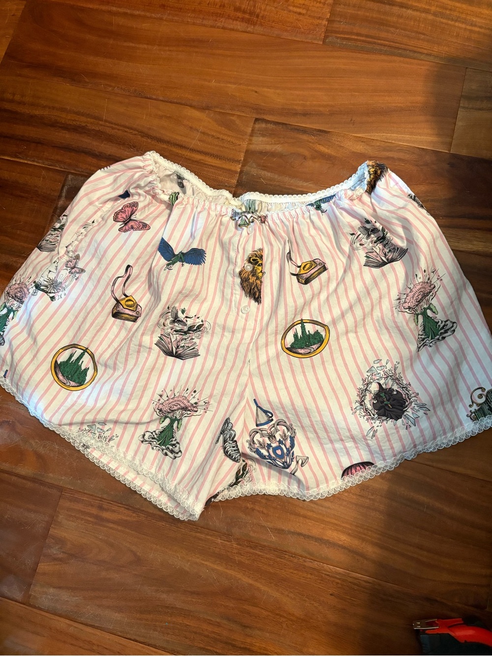 Wicked x Katie Kime Pajama Shorts LG Pink Stripe Wizard of Oz Lounge Sleep (1254